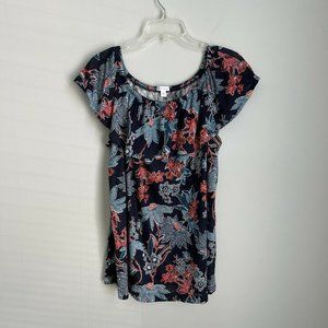 New J. Jill Love Linen Blue Floral Off Shoulder Blouse